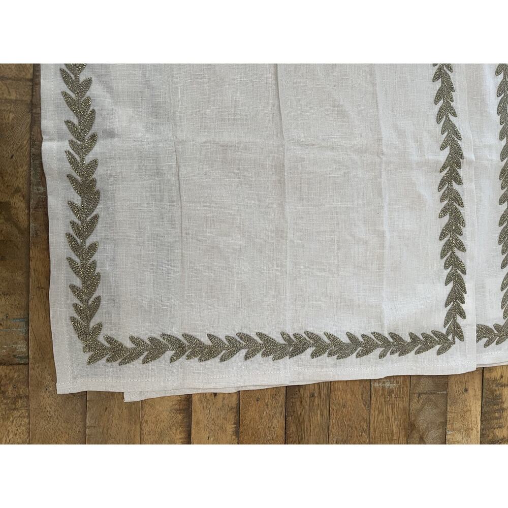 Allen + Roth Embroidered Linen Napkins Set of 6 Beige with Gold Leaves - Picture 6 of 13